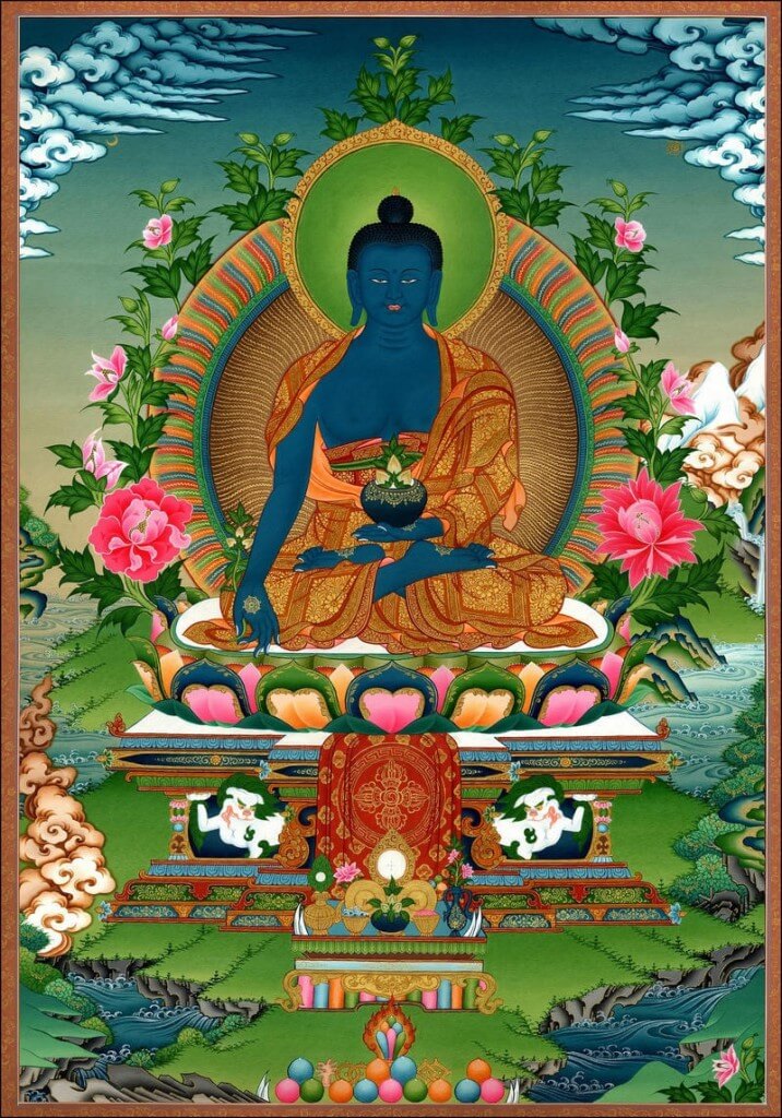 Medicine Buddha with Haritaki in both hands